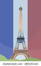una torre eiffel imagen vectorial de retrato con bandera francesa en el fondo, buena para papel tapiz de teléfono