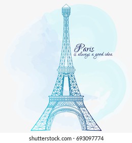 Torre Eiffel para estampados, camisetas, postales, fondos. Ilustración vectorial