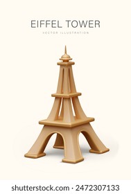 Eiffel Tower in realistic style. Vector figure with metallic texture and shine