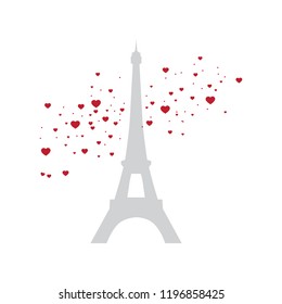 eiffel tower with red hearts, vector