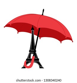 eiffel tower with red umbrella . vector. weather isolated