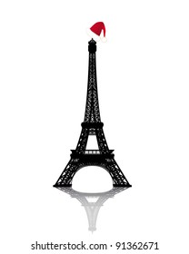 Eiffel Tower with Red Winter Hat on a white background