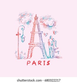 Eiffel tower with romantic couple.