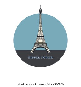 Eiffel tower. Round icon. Paris. France. Vector illustration.