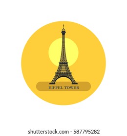Eiffel tower. Round icon. Paris, France. Vector illustration.