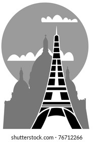 Eiffel Tower with Sacre Coeur in background - vector