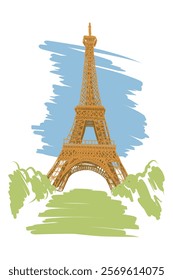 Eiffel Tower. Scenic illustration. Landmark of Paris. Template for postcard design. Vector