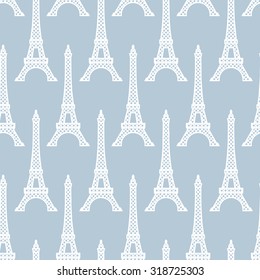 Eiffel Tower seamless pattern. French vector background. Vintage fabric texture in pastel colors 