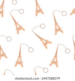 Motif harmonieux de tour Eiffel. Symbole de Paris, arrière-plan sans fin. Point d'intérêt de la France, couverture répétée.  illustration à plat.