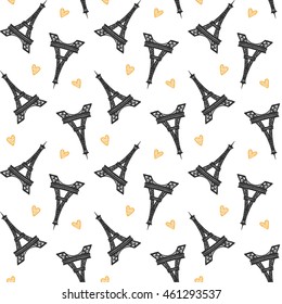 Eiffel tower seamless pattern. Paris theme trendy design for gift cards, wrapping paper, posters, banners, textile, website background. Vector illustration