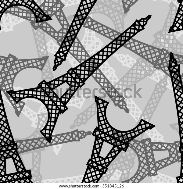 Eiffel Tower Seamless Pattern Paris Attractions Stock Vector