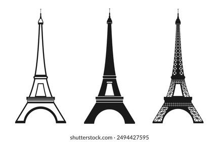 Eiffel tower set vector illustration isolated on white background.