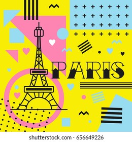 Eiffel tower signs vector illustration. Paris towers isolated in memphis tyle. 