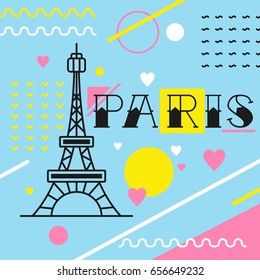 Eiffel tower signs vector illustration. Paris towers isolated in memphis tyle. 