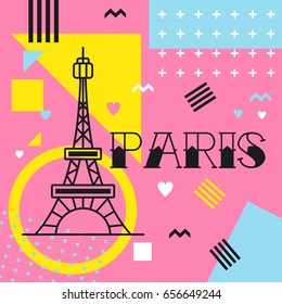 Eiffel tower signs vector illustration. Paris towers isolated in memphis tyle. 