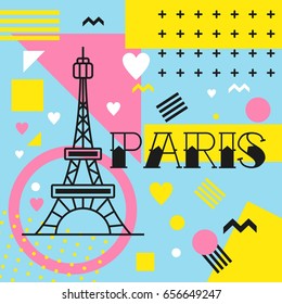 Eiffel tower signs vector illustration. Paris towers isolated in memphis tyle. 