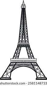 Eiffel tower silhouette black line isolated on white background.