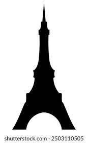 Eiffel Tower. Silhouette. Famous landmark of Paris. Vector illustration. Outline on isolated background. Metal construction with spire on the end. Idea for web design.