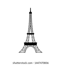 Eiffel tower silhouette and hand sketched icons. Vector symbols of Paris