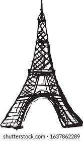 Eiffel tower silhouette and hand sketched icons. Vector symbols of Paris. Hand drawn illustration. Design poster.