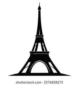 Eiffel Tower silhouette, iconic Parisian landmark, black and white illustration, minimalist design