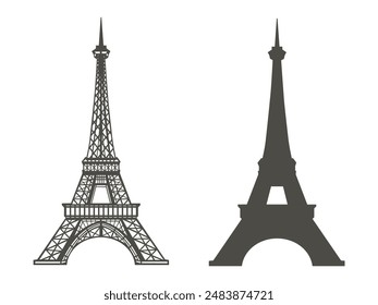 Eiffel tower silhouette icons. Symbols of Paris vector illustration.