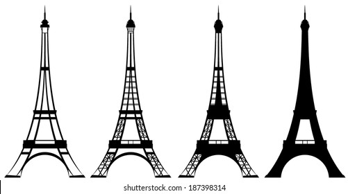 Eiffel Tower Silhouette And Outline Design Set - Tourism And Sightseeing In France