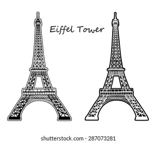 EIFFEL TOWER silhouette and outline vector