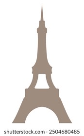 Eiffel Tower. Silhouette. Paris landmark. Color vector illustration. Isolated white background. Beige metal tower. Flat style. Metal construction with a spire at the end. Idea for web design.