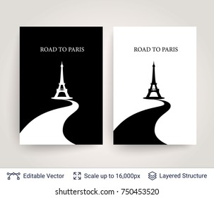 Eiffel tower silhouette. Simple background with famous Paris symbol. Vector design template.