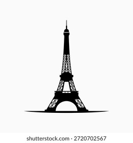 Icono de Vector de la silueta de la Torre Eiffel. Ilustración gráfica negra del famoso Lugar famoso parisino sobre un fondo blanco.