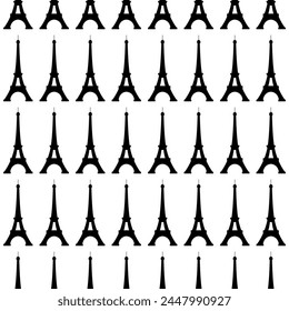 Eiffel Tower silhouettes pattern. Seamless vector background. France national landmark. Black and white French symbol backdrop.