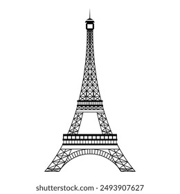 eiffel tower simple black flat drawing, historical landmark monument