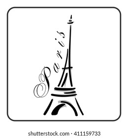 Eiffel Tower in a simple sketch style. Big famous symbol of Paris, France, romantic, love. Doodle french art. Landmark architecture hand draw. Isolated contour on white background. Vector illustration