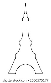 Eiffel Tower. Sketch. Colorless contour landmark of Paris. Vector illustration. Outline on isolated background. Coloring for kids. Metal construction with a spire at the end. Idea for web design.