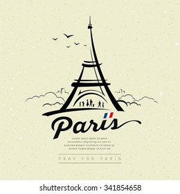 Eiffel tower sketch design on cream recycle paper, greeting card background, vector illustration