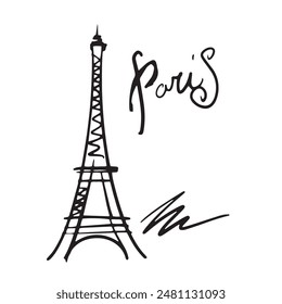 Eiffel Tower sketch doodle illustration. Paris attraction, France symbol for travel poster, tourist banner, souvenirs, t-shirt, map design. Tour d'Eiffel