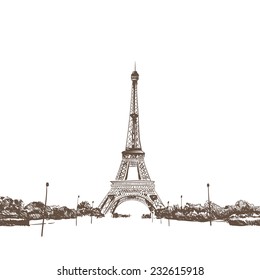 Eiffel Tower sketch hand drawn, vector illustration