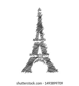 Eiffel tower sketch scribble line art of Eiffel tower Paris France vector on white background 