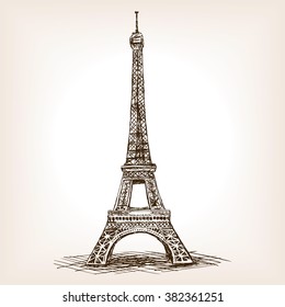 Eiffel Tower sketch style vector illustration. Old engraving imitation. Eiffel Tower landmark hand drawn sketch imitation