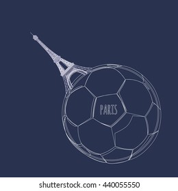 Eiffel Tower and soccer ball. European Soccer Championship. Vector Illustration. 