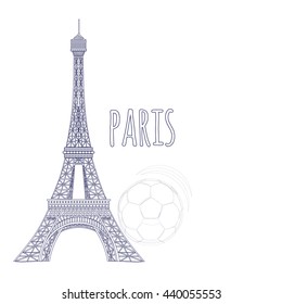 Eiffel Tower and soccer ball. European Soccer Championship. Vector Illustration. 