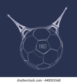 Eiffel Tower and soccer ball. European Soccer Championship. Vector Illustration. 