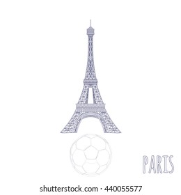 Eiffel Tower and soccer ball. European Soccer Championship. Vector Illustration. 