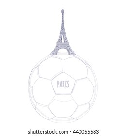 Eiffel Tower and soccer ball. European Soccer Championship. Vector Illustration. 