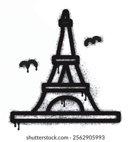 Eiffel tower spray icon isolated on white background. Eiffel tower graffiti icon sprayed in black on white background. Vector illustration.