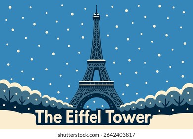 The Eiffel Tower stands tall against the backdrop of a Parisian winter, surrounded by a blanket of soft snow.