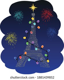Eiffel tower with the star of lights. vector illustration