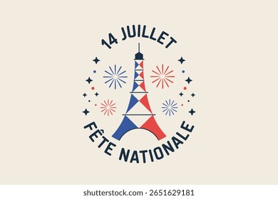 Torre Eiffel e estrelas layout para o dia da independência francesa design do distintivo para o feriado nacional do Dia da Bastilha