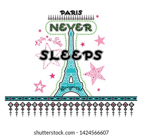 Eiffel tower and stars tshirt design vector art